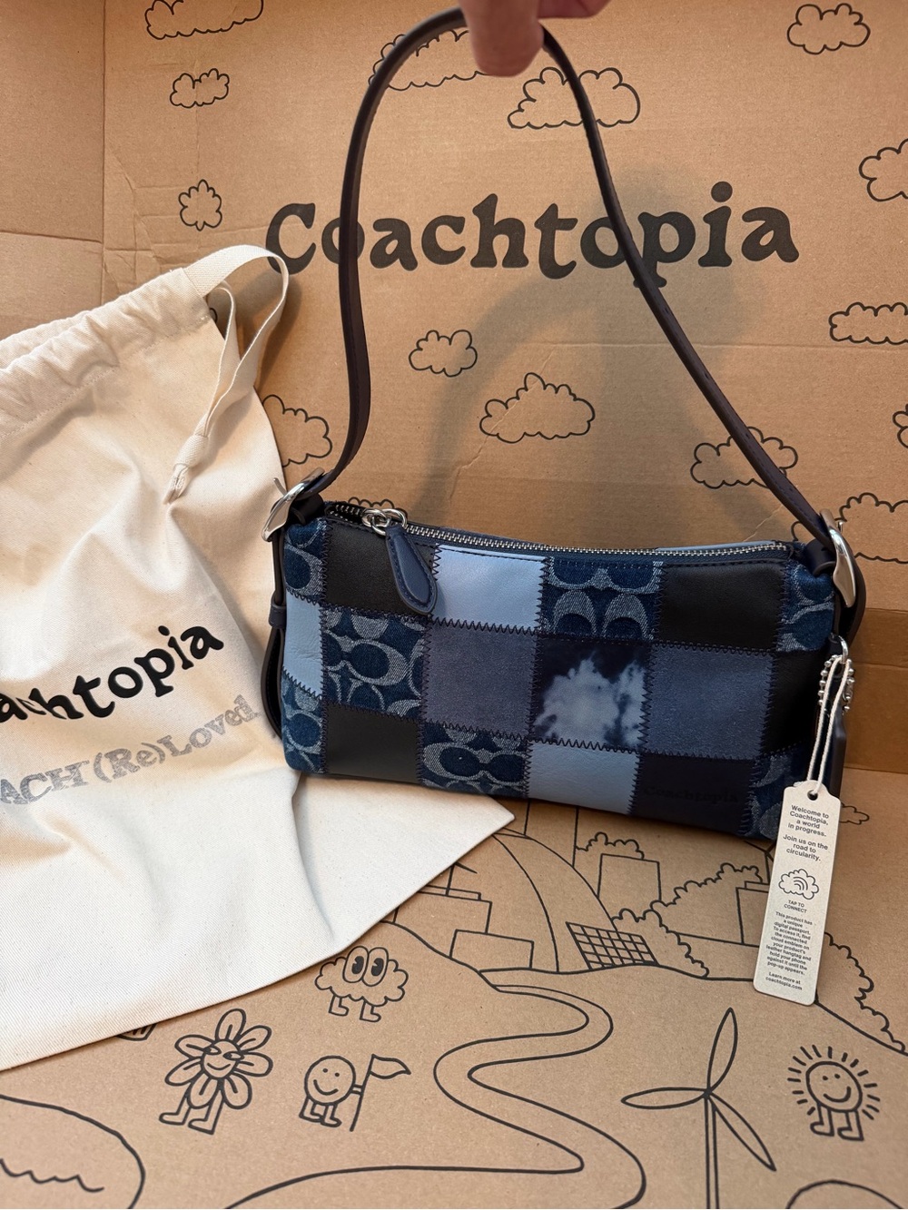 Coachtopia alter ego small slouchy shoulder bag in denim and blue leather
